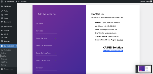 How to Set Up a Car Rental System Plugin Without WooCommerce - Furqanhussain.com